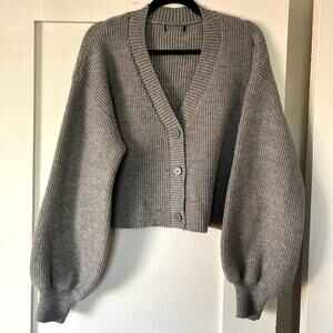 Women's oversized bell sleeve gray cropped cardigan